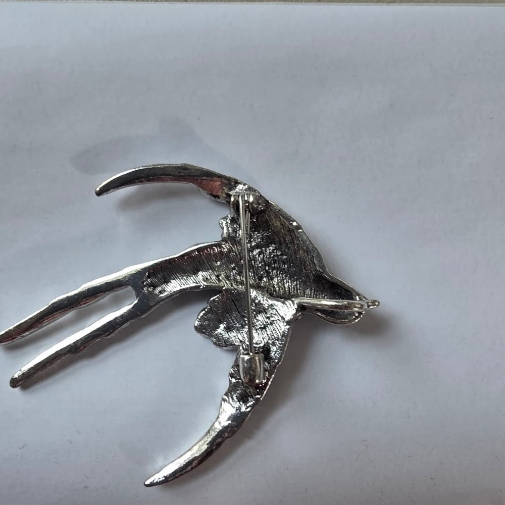 Upcycled Femtie  Swallow Bird Brooch Pin Teal Purple AB Rhinestone Silver Tone‎ - Picture 5 of 6